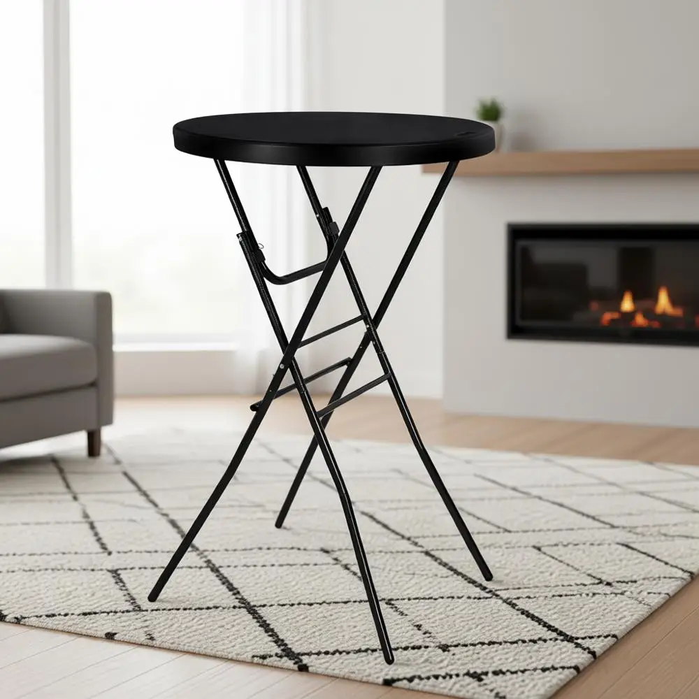 

28 High Round Plastic Indoor/Outdoor Bistro Table with Locking Legs, Ideal for Bar, Patio, Dining, and Events, Black