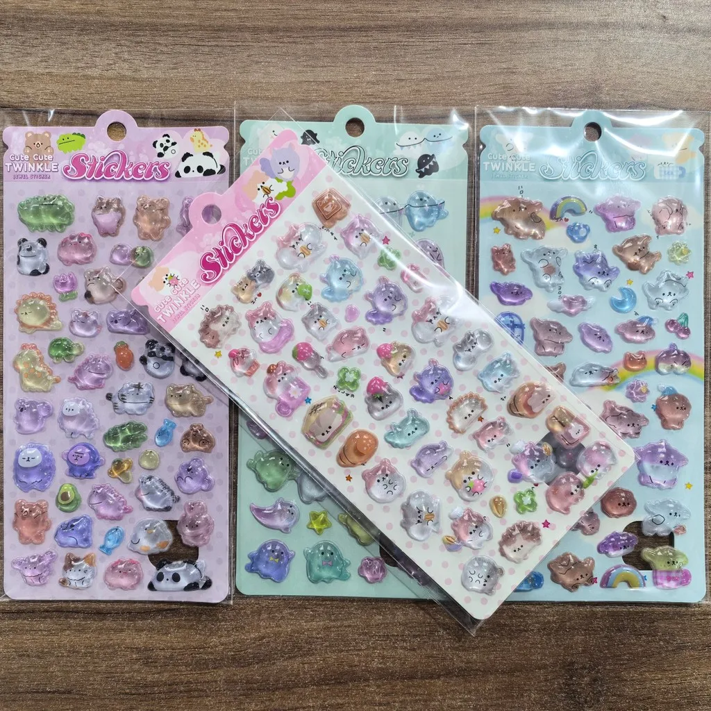 

4 Sheets Jelly Texture Cute Animal Stickers Kawaii Puffy Decorative Decals Golden Memory Stickers Store