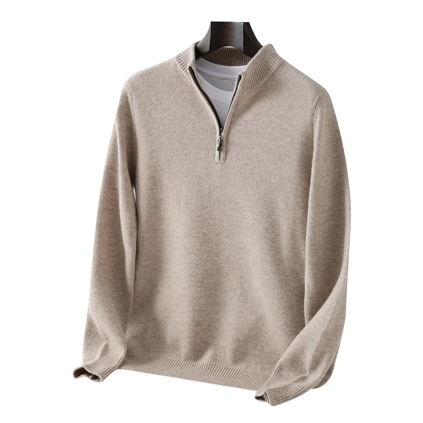 

Новый мужской вязаный пуловер на полумолнии из чистой австралийской шерсти, деловой свитер с воротником до половины высоты, утепленные топы высокого качества