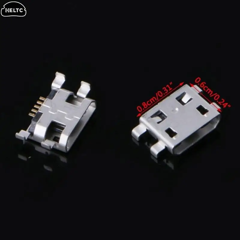 10pcs 5 Pins Mini USB Jack Connectors Micro USB Type B Female Connector Charging Socket Four Feet Plug Connectors 0.8*0.6mm