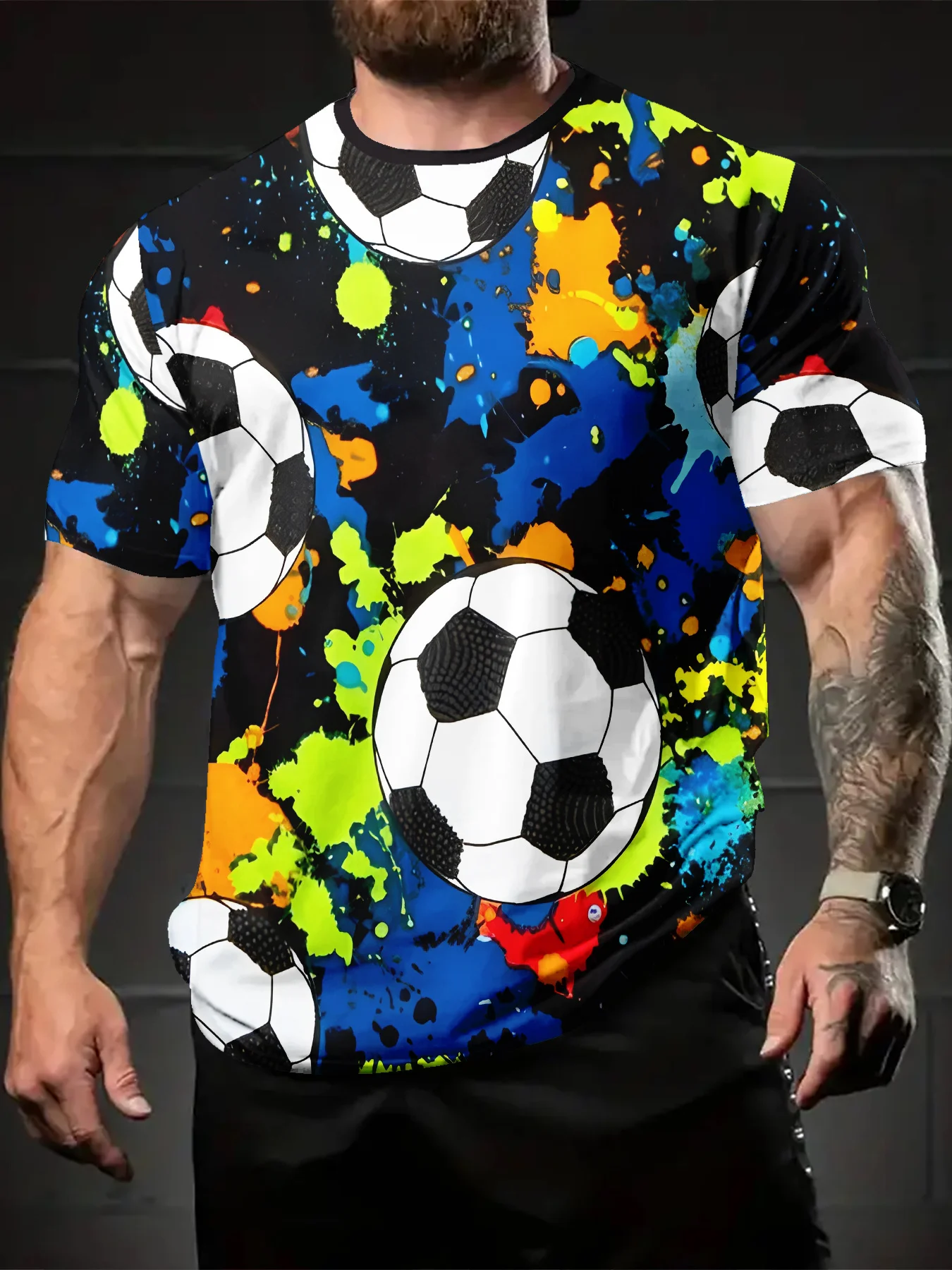 

Men's 3D Digital Print Football T-Shirt, Colorful Splash Design, Breathable Summer Short-Sleeve, Casual Sports Gift Hot Sale