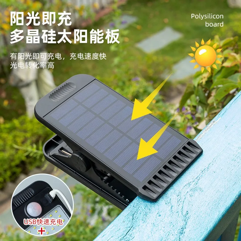 Solar Light with Clip, Motion Sensor Waterproof Outdoor Light for Garden, Camping, Tent, Fence, Auto on/Off