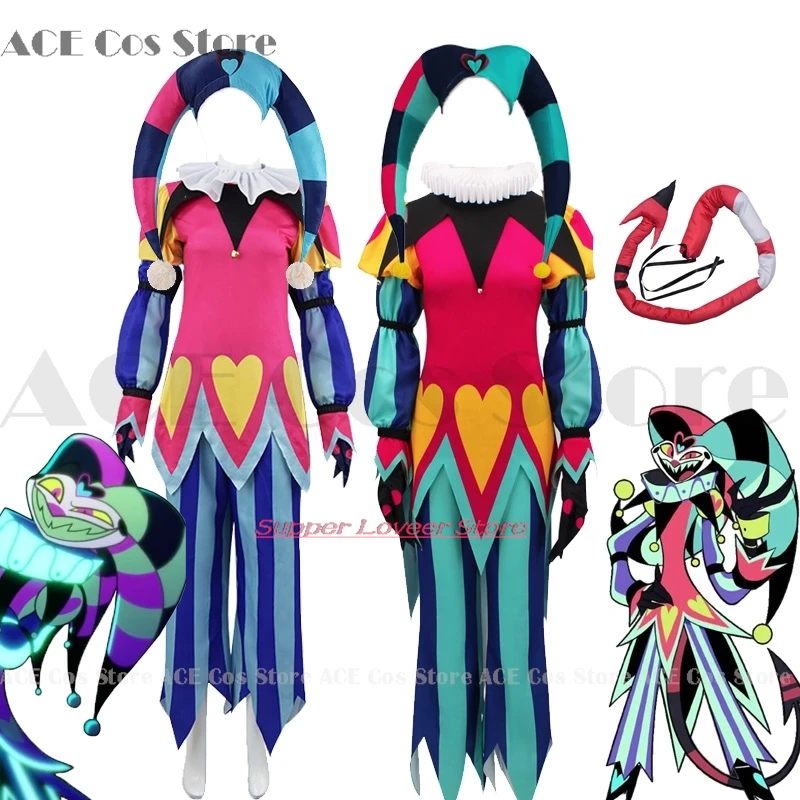 Fizzarolli Cosplay Costume Helluva Hat Boss Halloween Fancy Clown Suit Fezz Tail Carnaval Party Suit FullSet Unisex Suit image 3