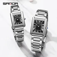 SANDA-reloj de cuarzo con tanque para parejas, resistente al agua, a la moda, resistente al desgaste, correa de acero inoxidable, diseño de esfera cuadrada, regalo para mujer