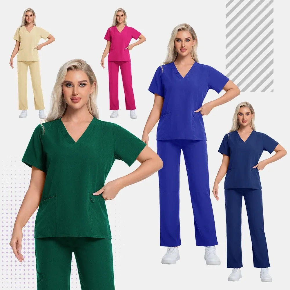Wholesale Surgical Uniform Woman Short-sleeved Top Top with Multi-pocket Scrubs Medical Clinical Nursing Sets Veterinary Uniform