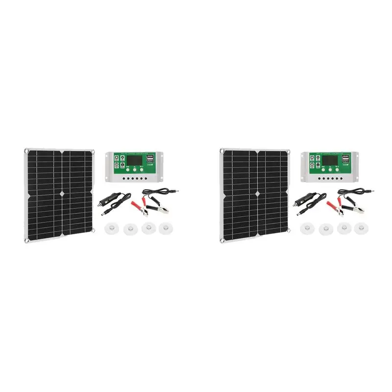 

Hot Trend-2X 12W Solar Panel Kit 50A 12V Battery With Controller Caravan Boat