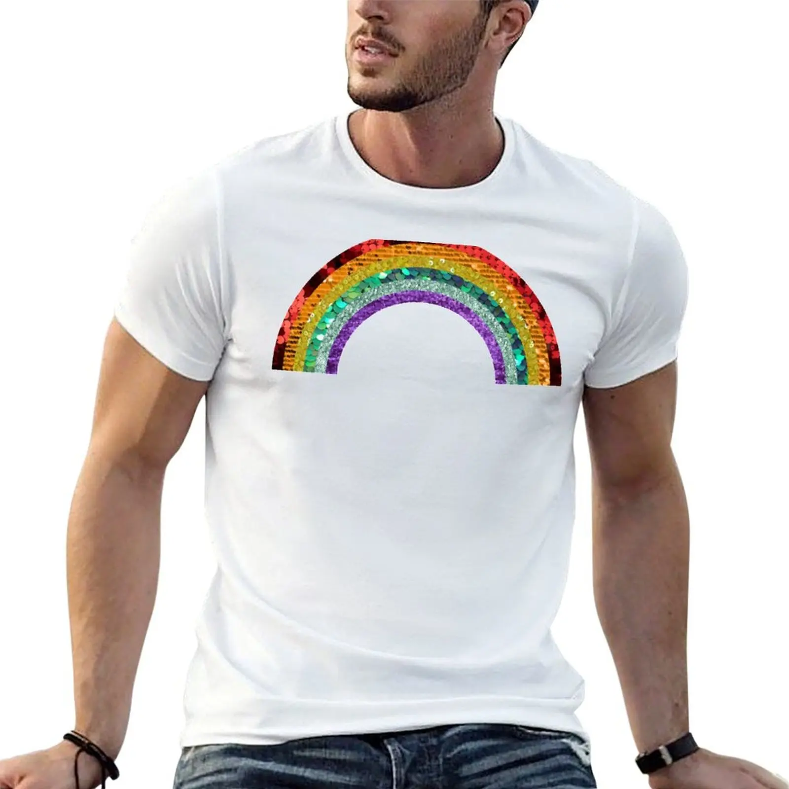 

Rainbow Sequin- 70s 80s Vibe Rainbow Retro Vintage Sequin T-Shirt vintage clothes blacks outfits for men