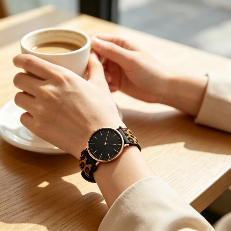 Minimalist Ladies Quartz Watch Slim Case Leopard Print Nylon Strap Women Wrist Watch Fashion Casual Female Clock Gift Montre