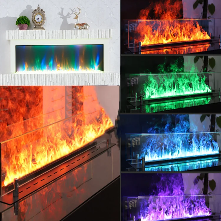 Smart Electric Fireplace, 44 inch RGB LED 3D Flame Fireplace Heater, MDF Metal Indoor Decorative Fireplace for Hotel Lobby