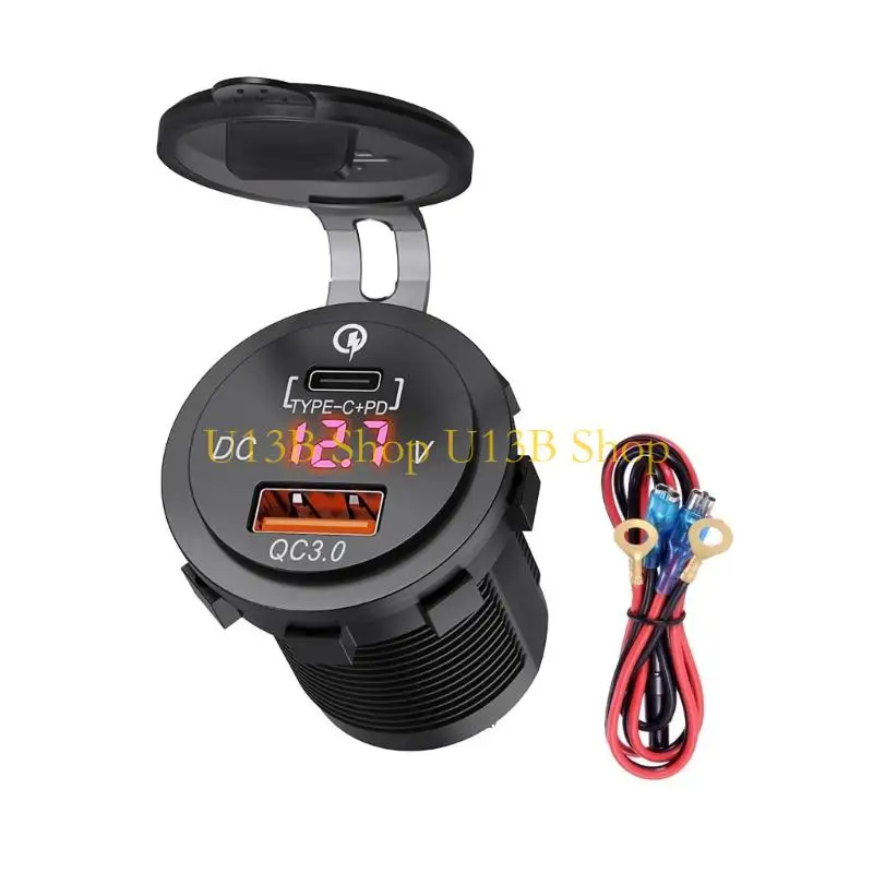 U13B Intelligent Screen Voltages Monitors Car PD Rapid Charging USB /Type c Port For Phone Fast Charging Adapters