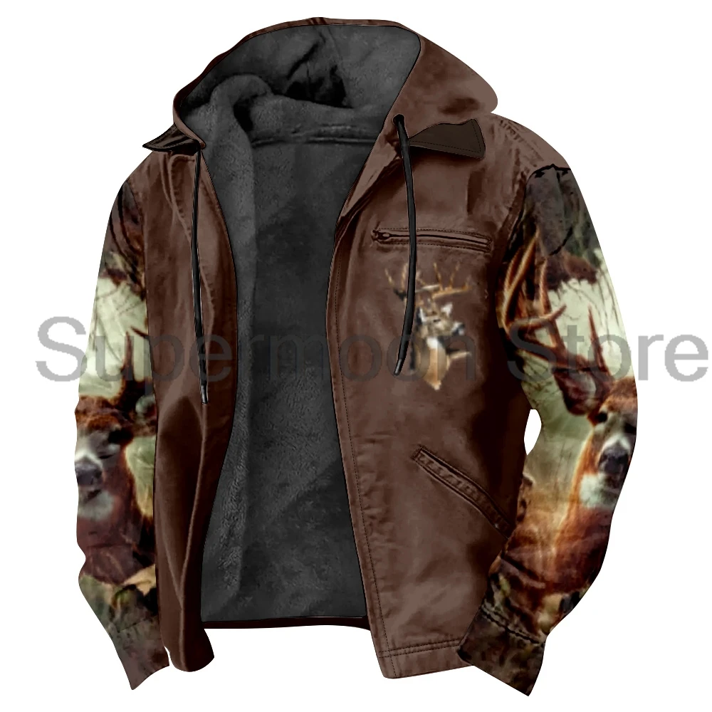 Men's Hunting Wildlife Deer Zipper Hoodies Camouflage Elk Print Long Sleeve Streetwear Women Jacket Parkas Winter Coat
