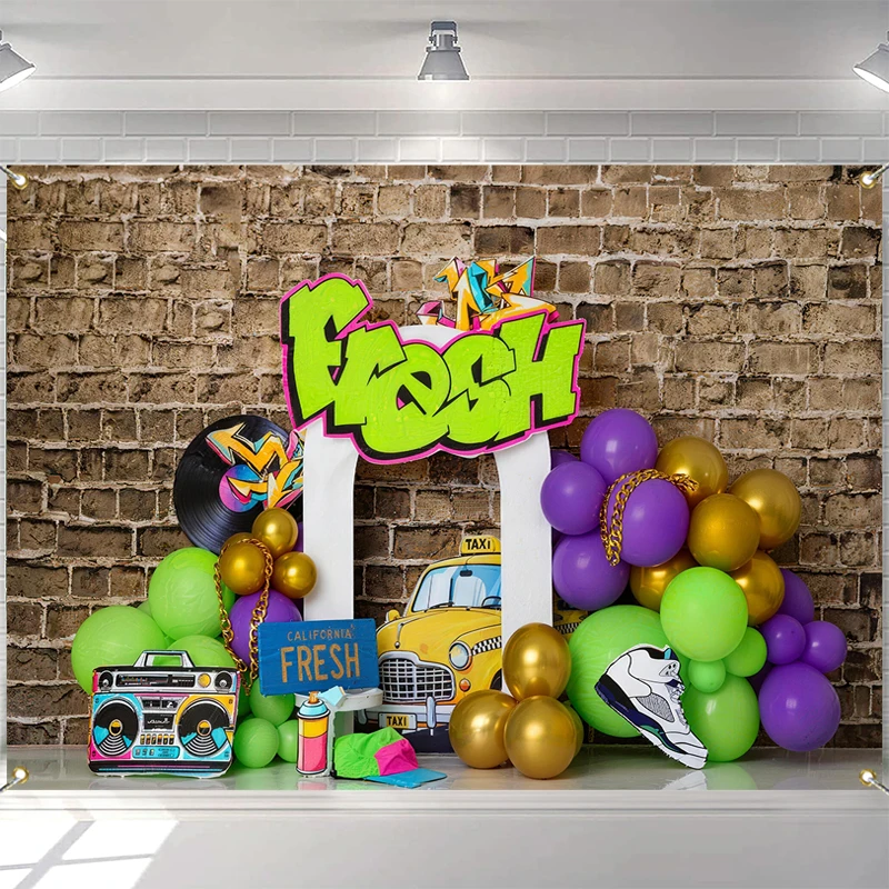 

LS Hip Hop Graffiti Backdrops Kids Baby Photography Child Adult Photocall Decors Cake Smash Painted Wall Backgrounds