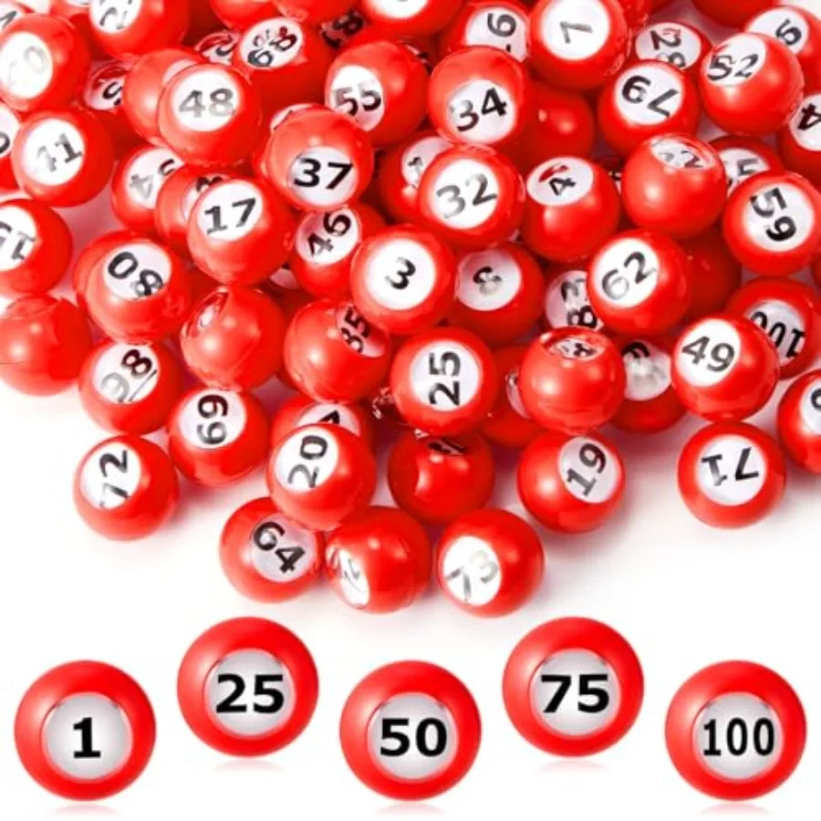 

Raffle Bingo Ball Set - Numbered with Easy Read Window, Mini Plastic Balls for Game Night, and Large Group Activities, Red