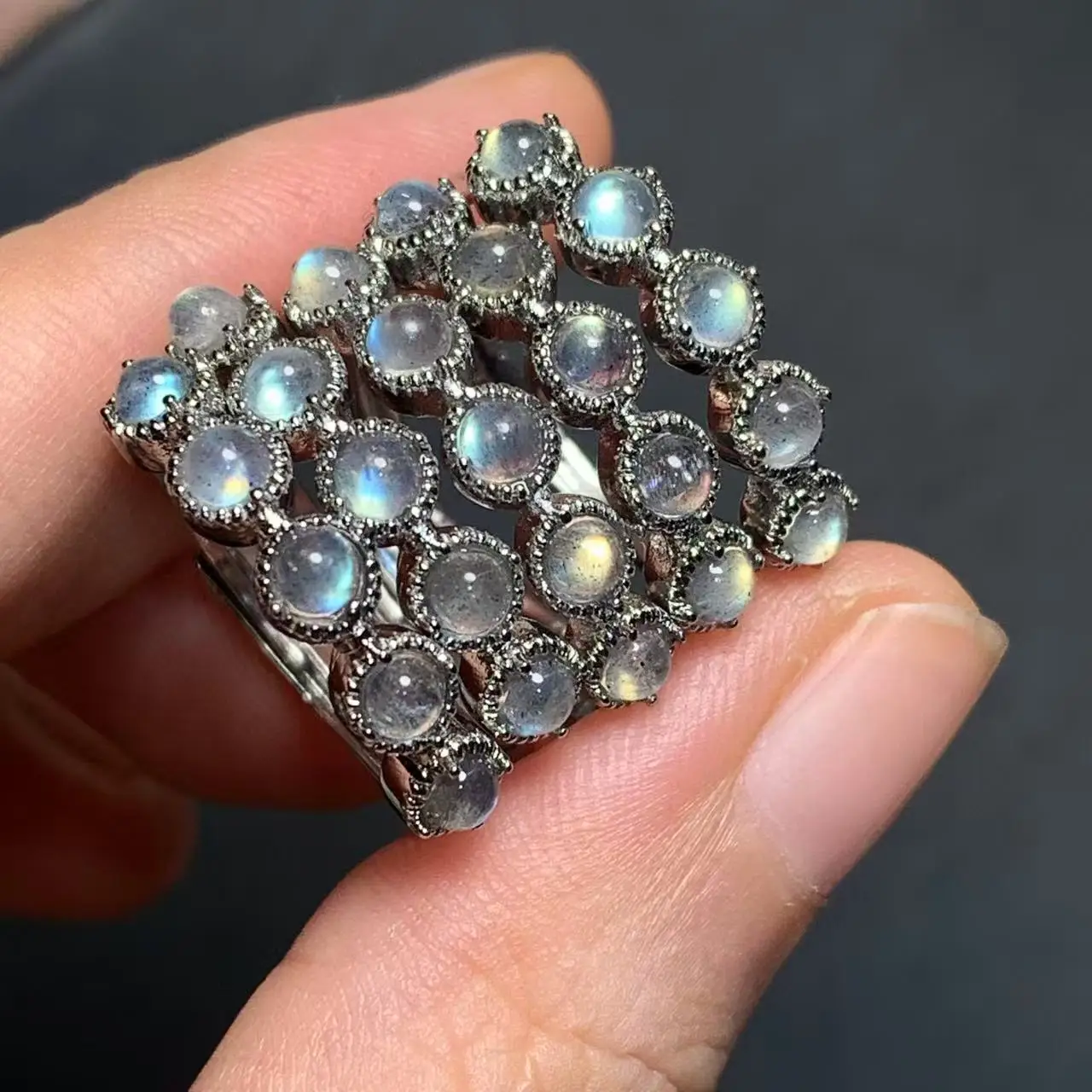 MM Natural Labradorite Moonstone Ring  Adjustable Female Butterfly Jewelry for Women Gift Wholesale High Quality Vintage Fine