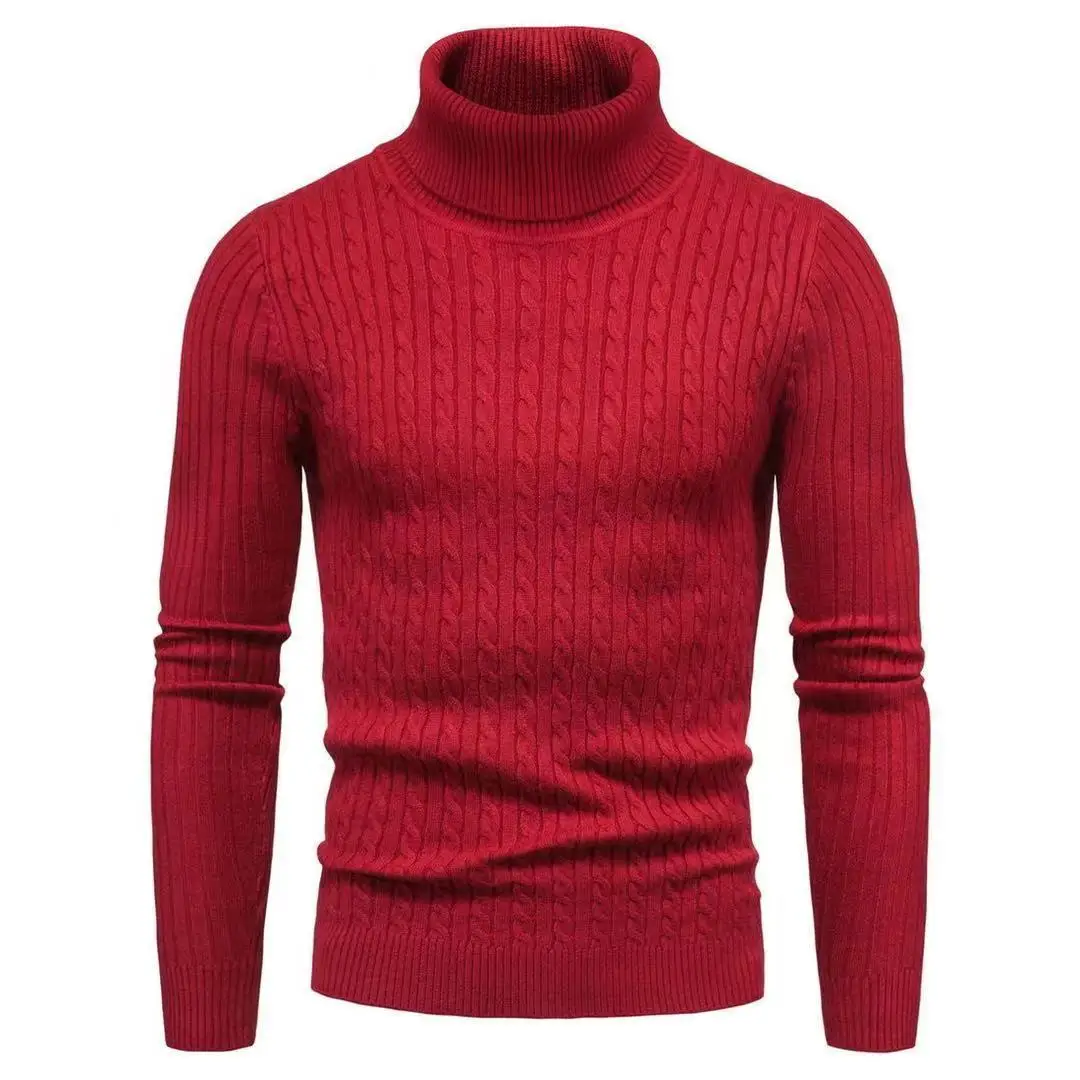 Autumn Winter Turtleneck Sweater Men Warm Fashion Solid Color Slim Fit Pullover Mens Knitted Sweater Bottoming Shirt Plus Size