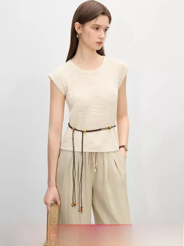 

V-Ne Hand-Knitted Summer Sweater Women's round Ne Svel Top Floral Crochet Vaion Sle Casual Cotton Blend Knitwear