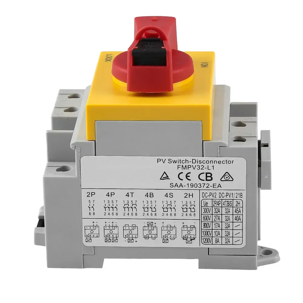 4P PV DC 1200V 32A Din Rail Solar Rotating Handle Isolator Rotary Switch Disconnector For Solar distribution box