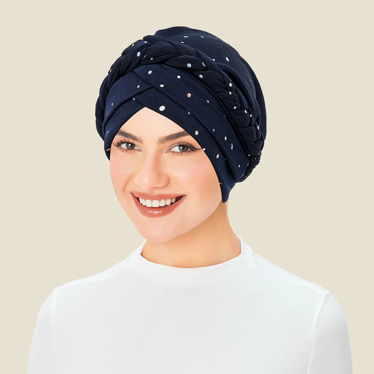 Women GlitterTurban Twisted Beaded Braid Chemical Cancer Headscarf Cap Hair Covered Wrap Hat