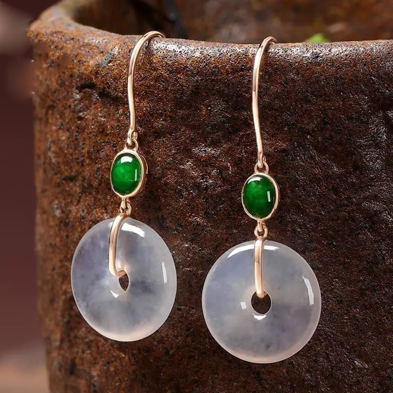 Natural Ice White Jade Marrow Round earrings for women Classic Light Luxury classical earings Jewelry Cheongsam Accessories