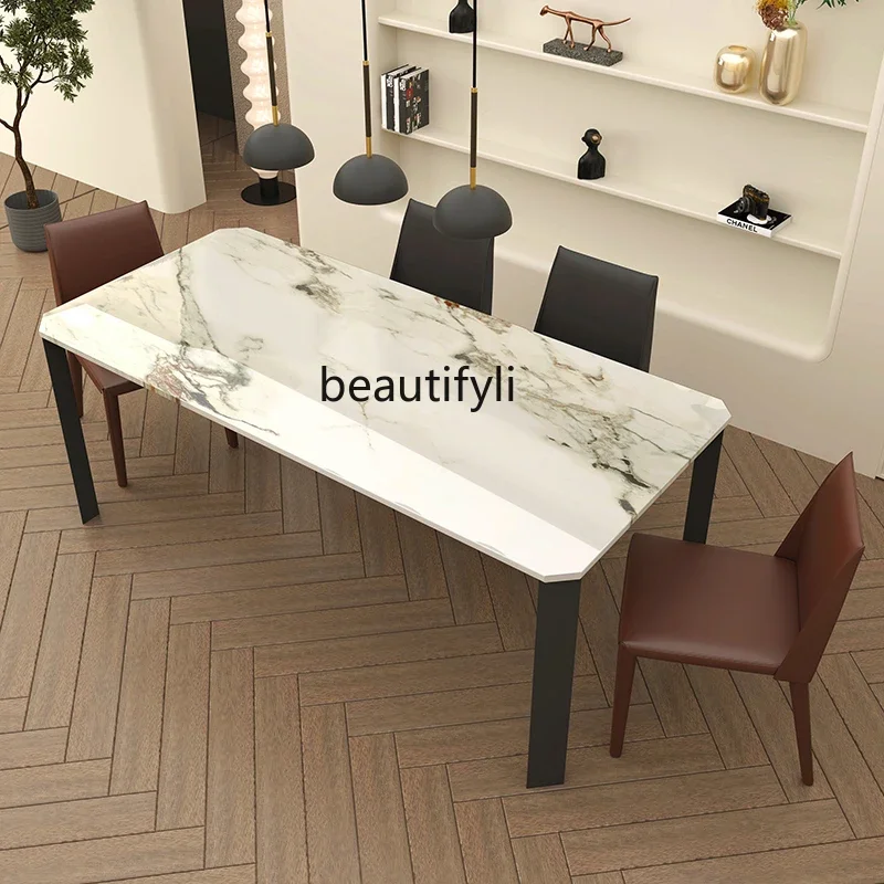 

Dining table marble rectangular light luxury Italian minimalist modern simple rock slab household table