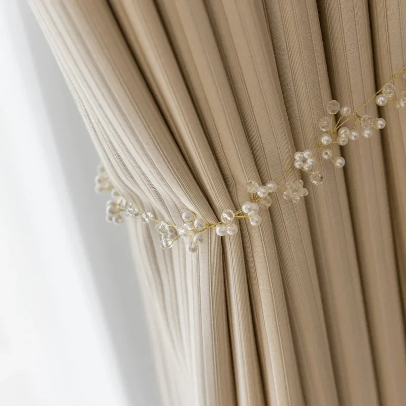 

Vertical Strip Simple Modern Curtains Living Room Bedroom Scandinavian Light Luxury Solid Color High Blackout Thickened Texture