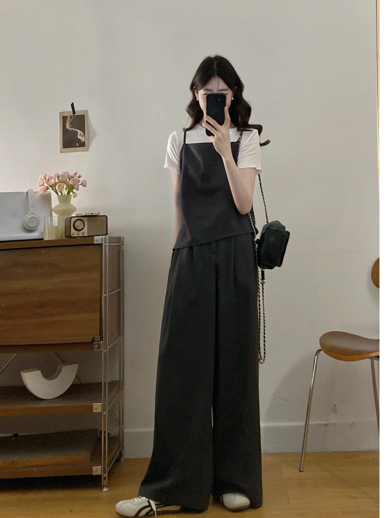

plus Size Casual Style Crop Top And High Waist Loose Wide Leg Pants Three Piece Set for Women Summer New Fashion Trend