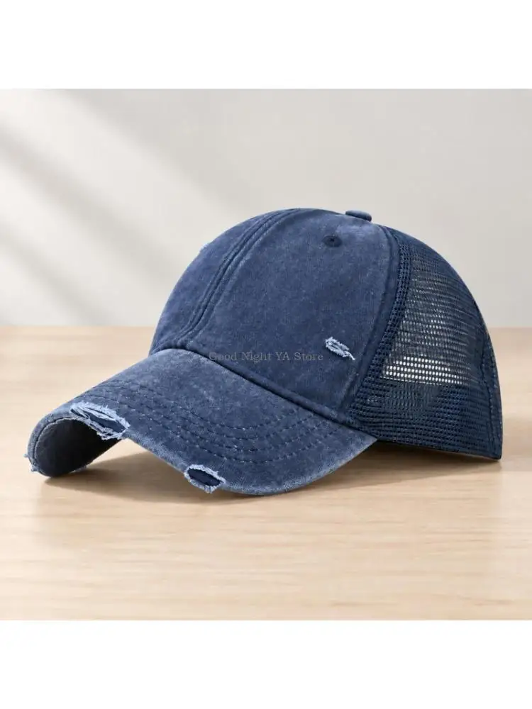  Distressed Baseball Cap with Wash Cotton and Mesh Back Panel for Women Men