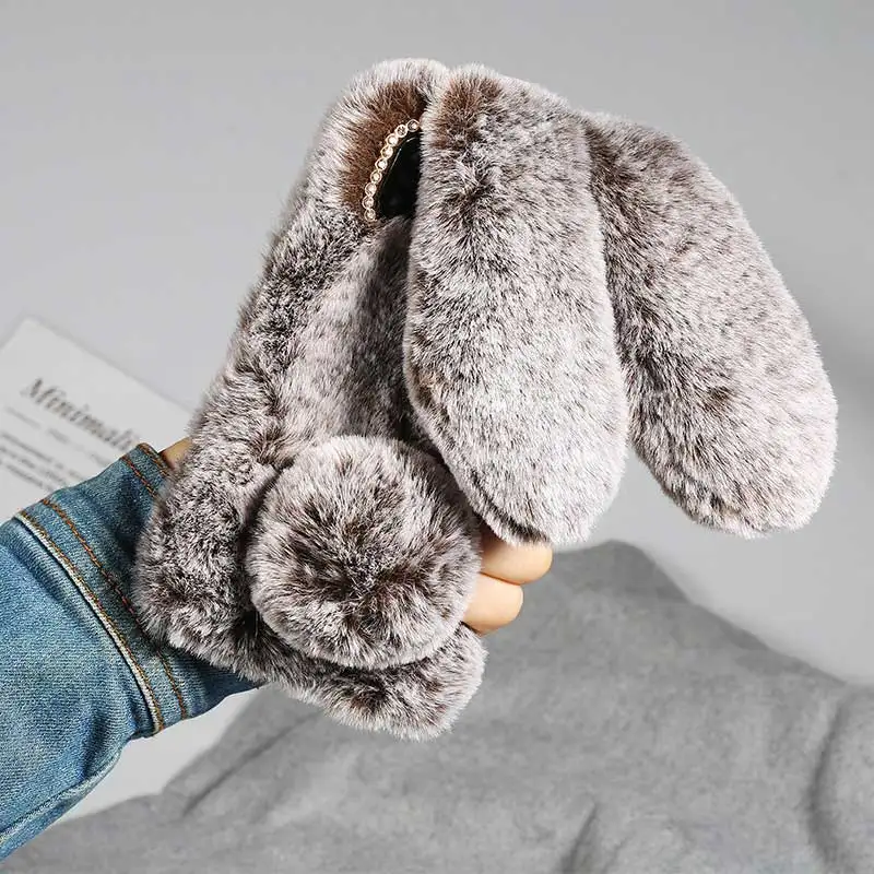 Rabbit Ears warm fluffy Diomand phone Case For Xiaomi Redmi Note 8 7 7A 6 6A A2 A3 GO Y3 K20 CC9 CC9E Lite Pro fur Back Case