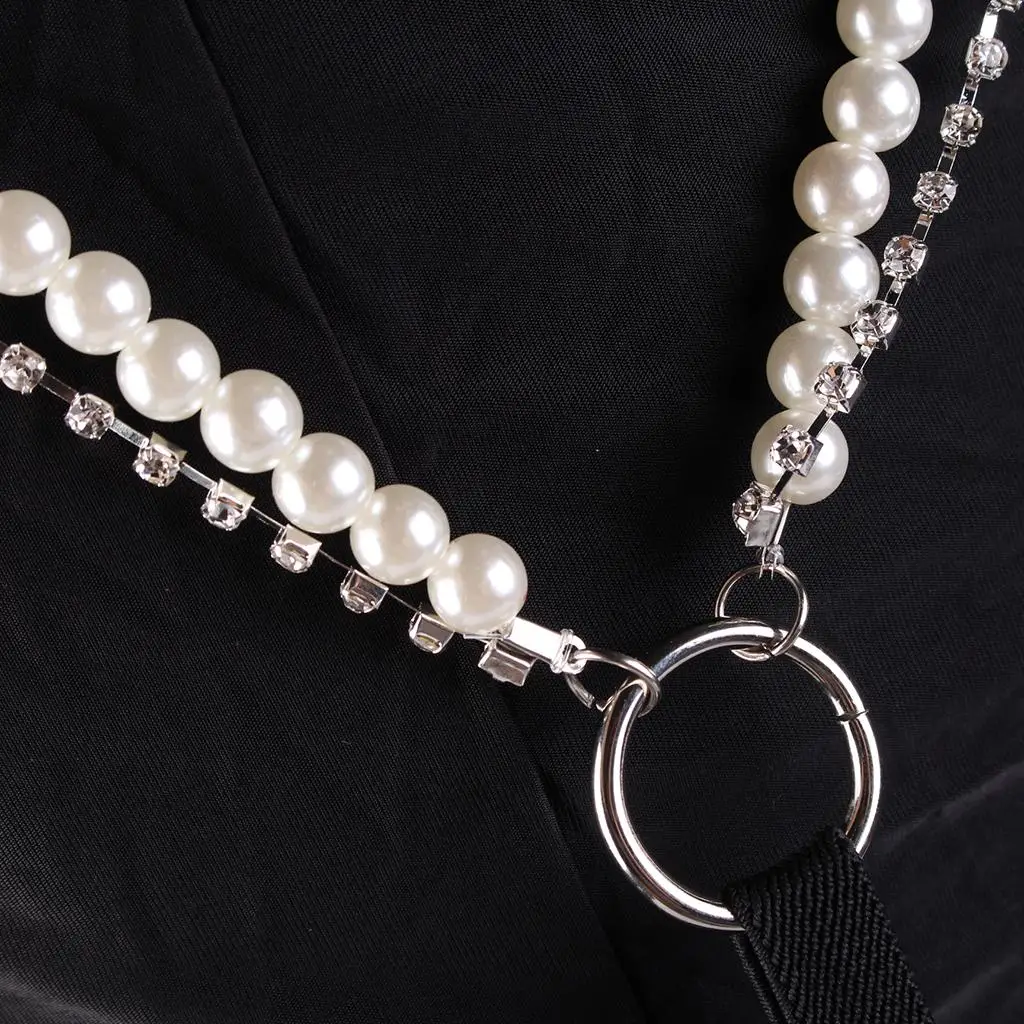 

Adjustable Black Suspender Braces for Women Pearl Rhinestone Elastic Band Fashion Strap for Trousers Dress