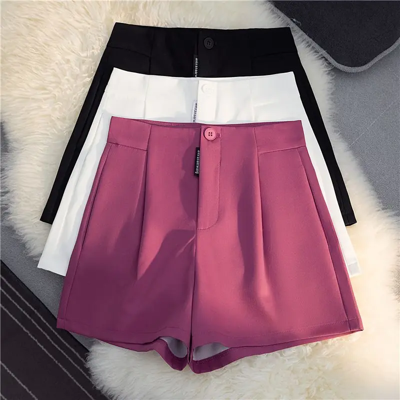 

Office Lady Solid Shorts for Women Summer Y2k Loose Short Pants Elegant Korean Fashion High Waisted Wide Leg Shorts Femme Q164