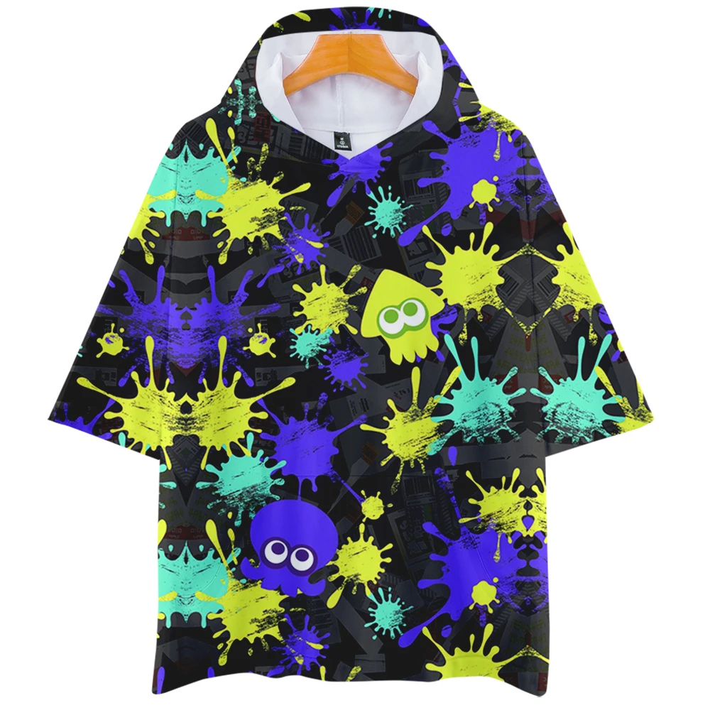 Game Splatoon 3 3D Print Oversized T Shirt Women Men Summer Short Sleeve Hooded T-shirt Casual Loose Pullover Tops Streetwear