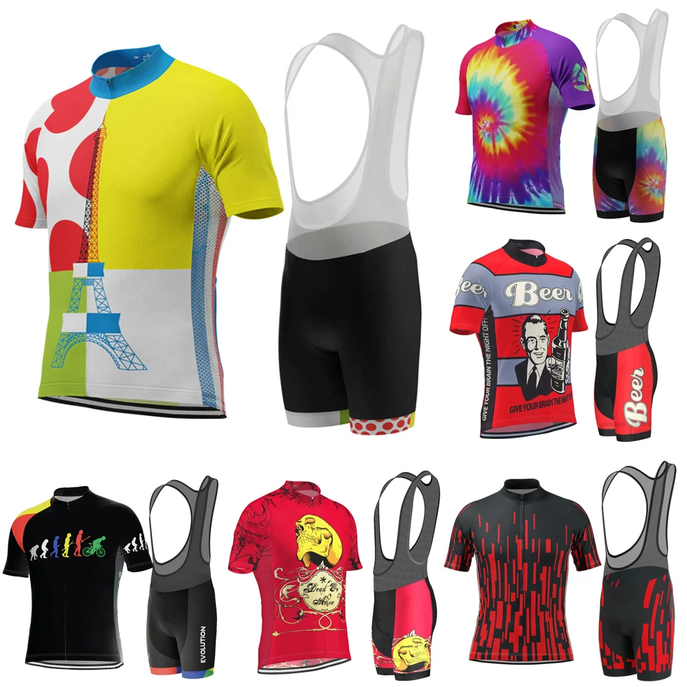 Roupa de Ciclismo Masculina, Manga Curta, para Mountain Bike, Ropa Ciclismo, Roupa Esportiva Respirável, Roupa de Ciclismo para Atividades ao Ar Livre, Calções com Alças