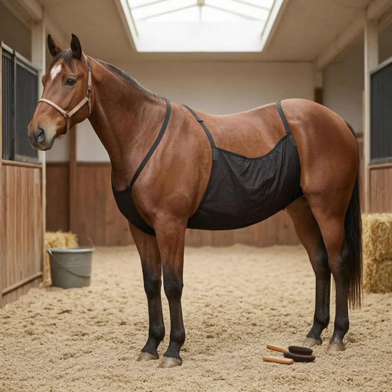 Breathable Horse Belly Guard Nylon Mesh Protector for Equestrian Riding Stable Gear with Strap Ties