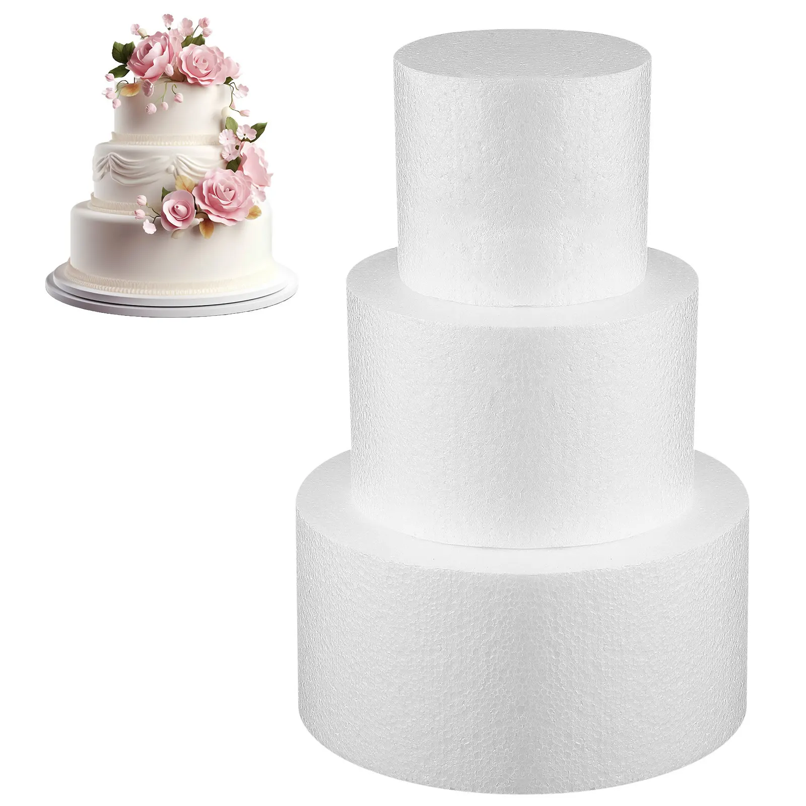 3 Pcs Fake Cake Dummies Supplies Round Gummies Mold Rounds Decorating Models Polystyrene Dummy Tier Layers Wedding Decor