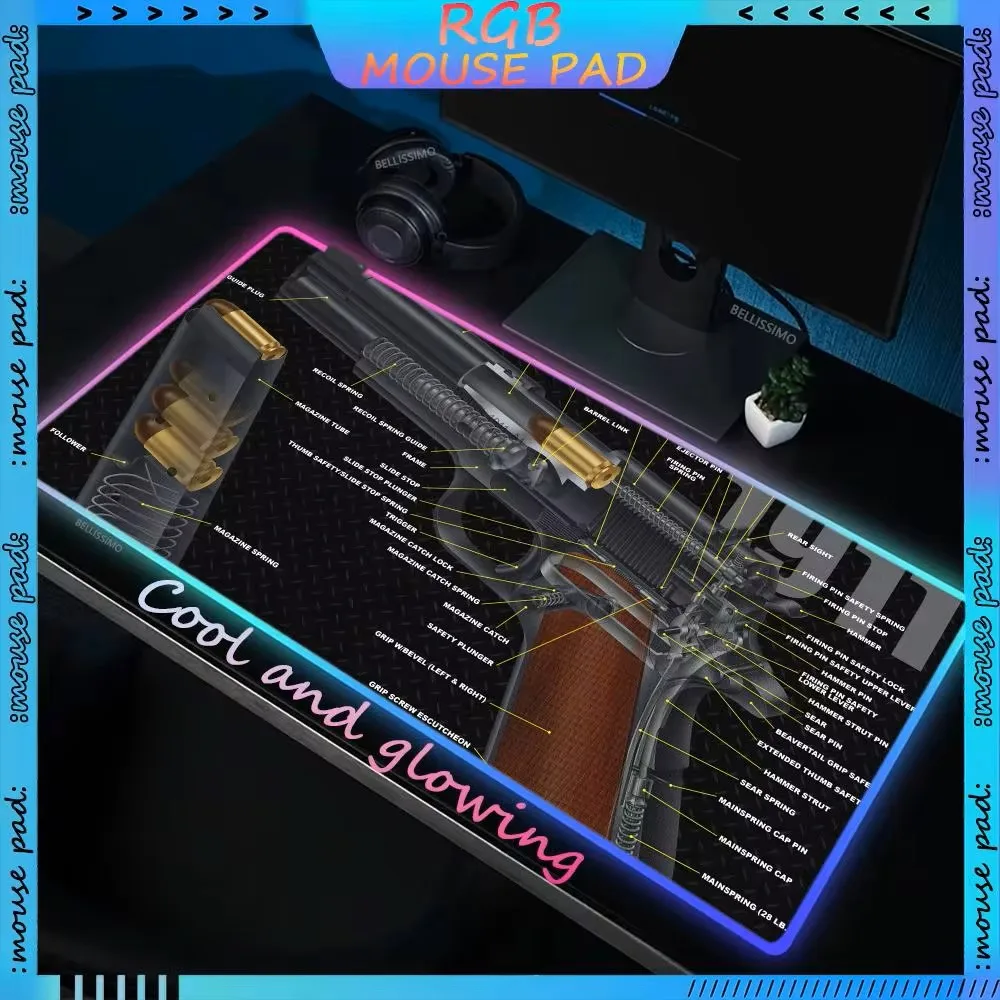 Gun aesthetics and art mouse pad RGB luminous computer pad thickened large table pad encrypted non-slip extra large keyboard pad