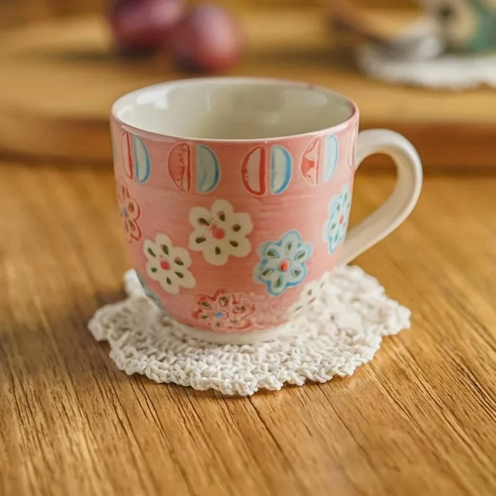 16PCS Handmade Bohemian Floral Crochet Coasters For Coffee Table Retro Style Cotton Coasters For Restaurant Home Use