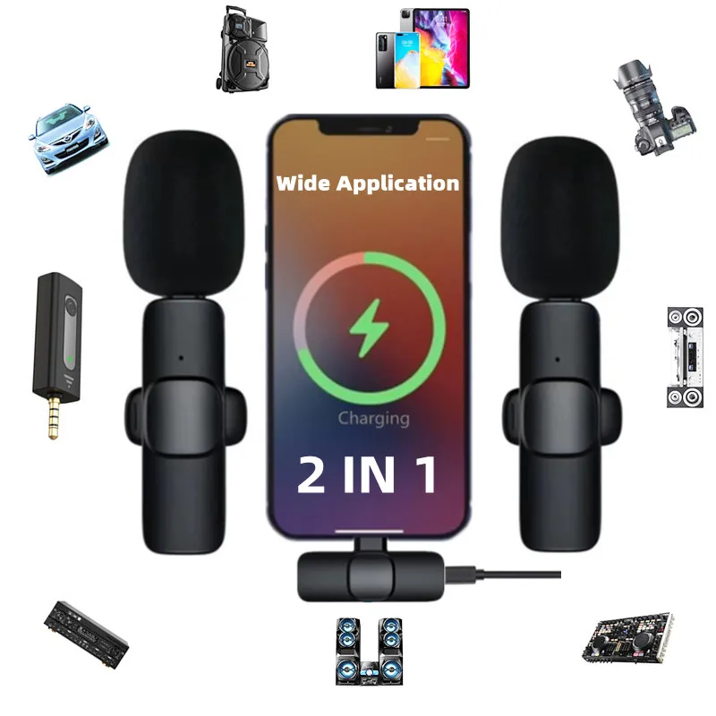 Không Dây Lavalier Microphone Âm Thanh Di Động Ghi Hình Mini Mic Cho iPhone Android Facebook Youtube Phát Sóng Trực Tiếp Chơi Game
