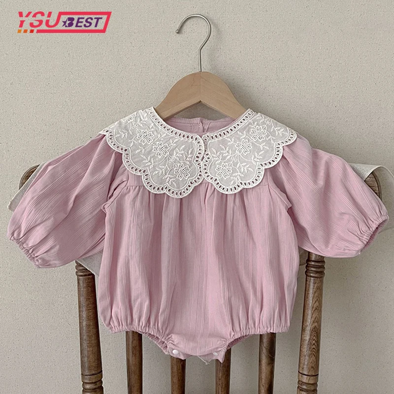 

0-24M Spring Newborn Baby Girls Bodysuits Long Sleeved Cotton Lace Princess Infant Baby Girls Jumpsuit Autumn Children Clothes