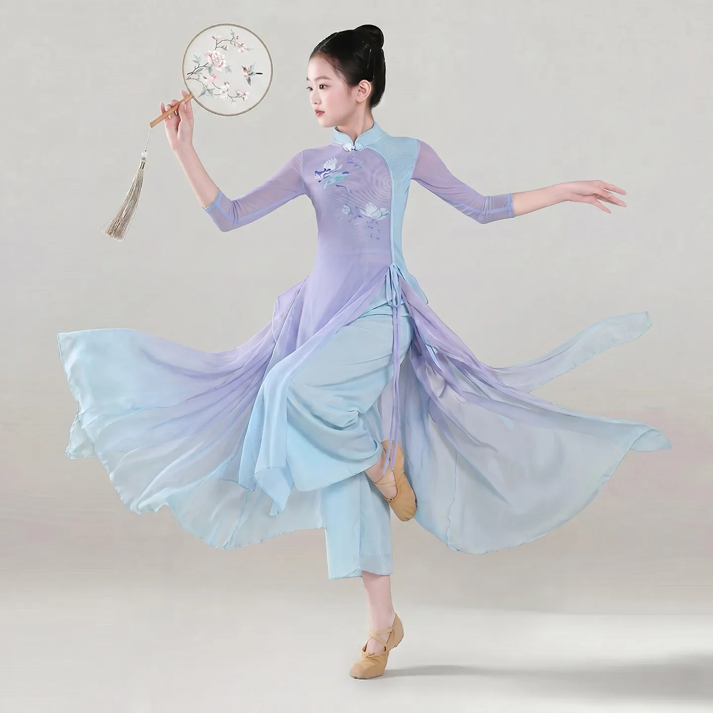 Classical Dance Gown Children Performance Costume Fan Girl National Dance Practice Dance New Arrival Kids Ethnic Stage Outfit
