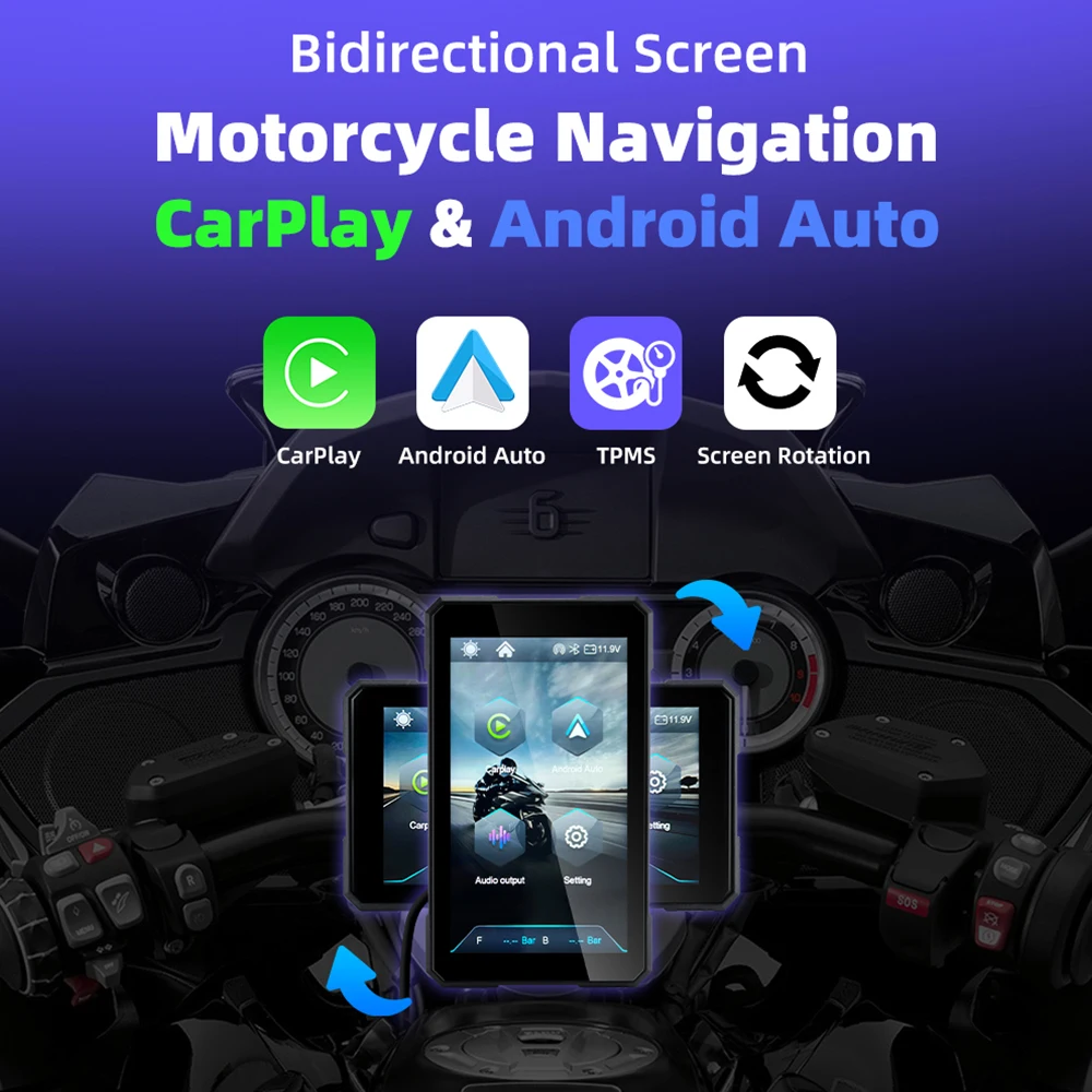 EKIY Wireless CarPlay Moto Android Auto 5.0 inch Portable Digital Dashboard GPS Motorcycle Navigation Removable Display Screen