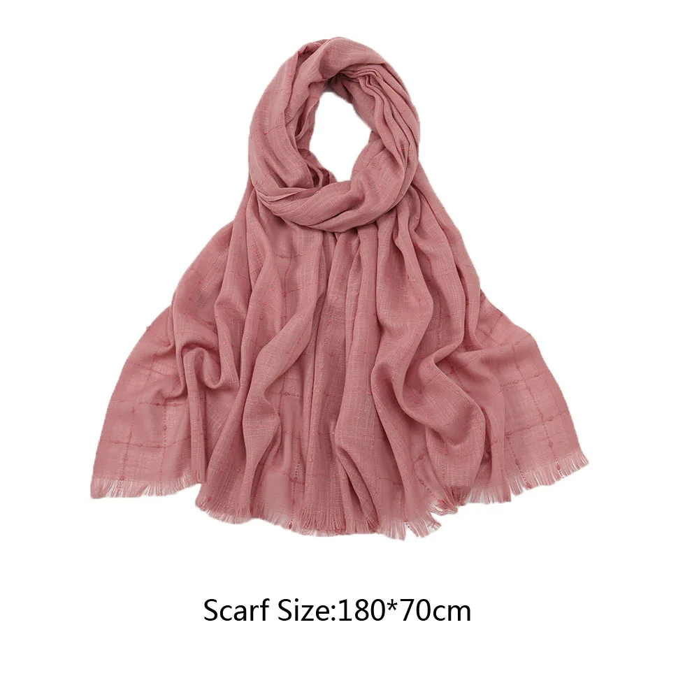 Solid Color Scarf for Women Lady Plaid Long Tassel Scarves Autumn Winter Soft Wrap Shawls Muslim Hijabs Long Headscarf 180x70cm