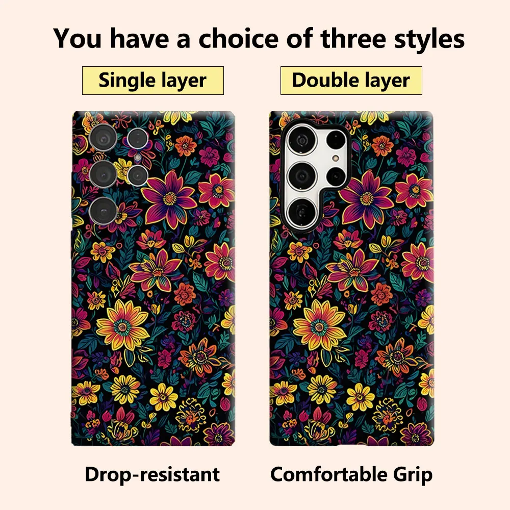 dark vibrant floral Luxury Fashion Full Lens Protective Case for Samsung Galaxy S26 S25 S24 A56 A36 Plus Ultra