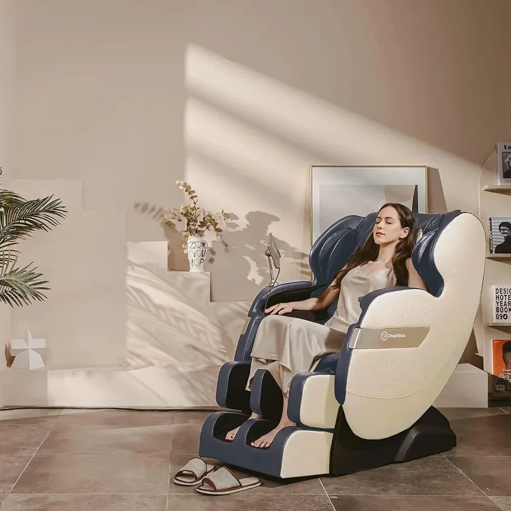 2024 Dual Core S Track Full Body Zero Gravity Massage Chair Recliner with App Control, Blue and Khaki