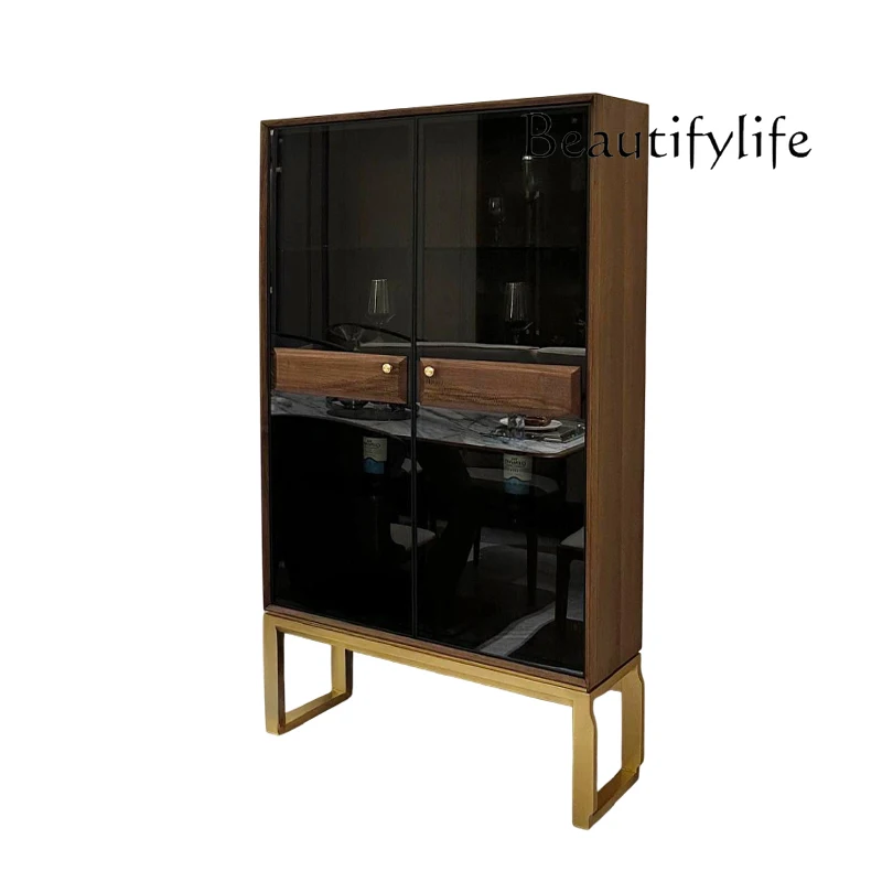 

Italian light luxury solid wood wine cabinet double door glass cabinet against the wall modern simple luxury decorative cabinet