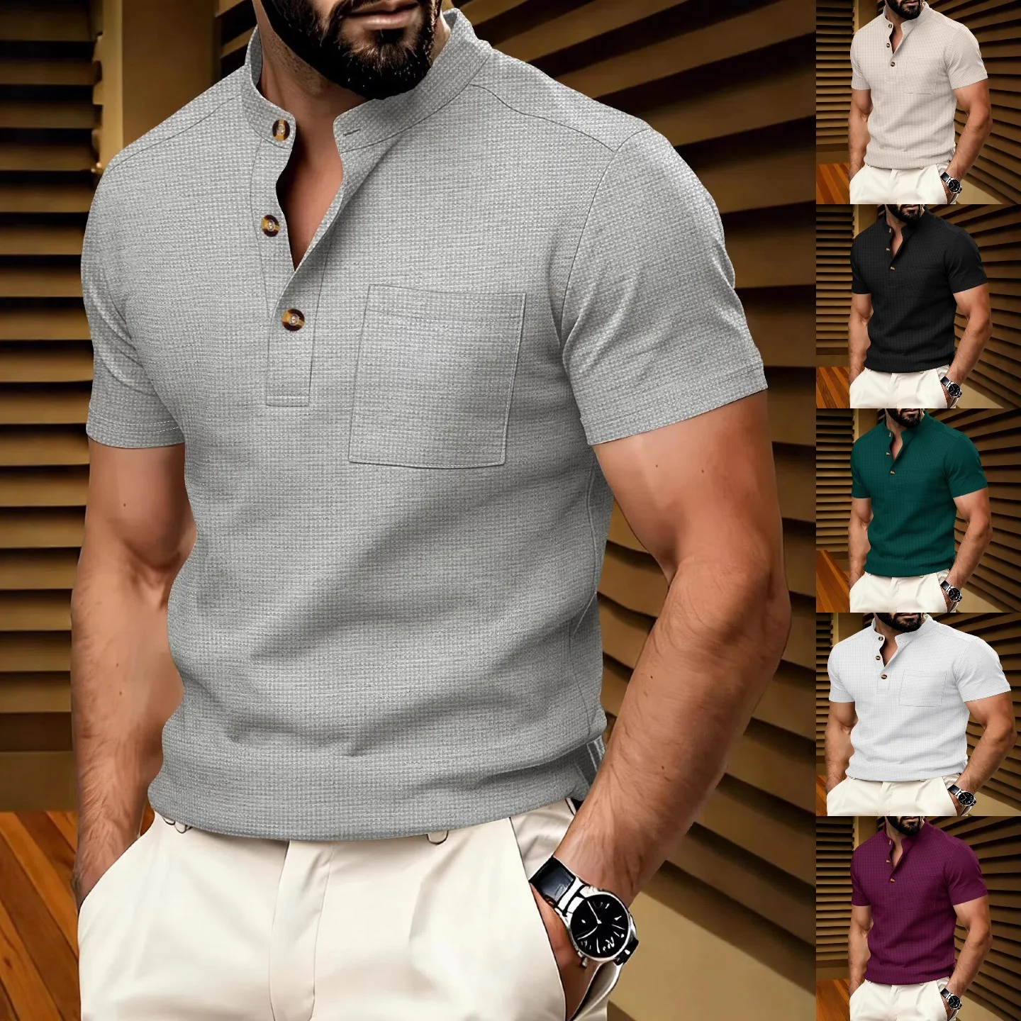 

Summer men's new solid-color fashionable casual breathable soft-touch refreshing and comfortable short-sleeved shirt