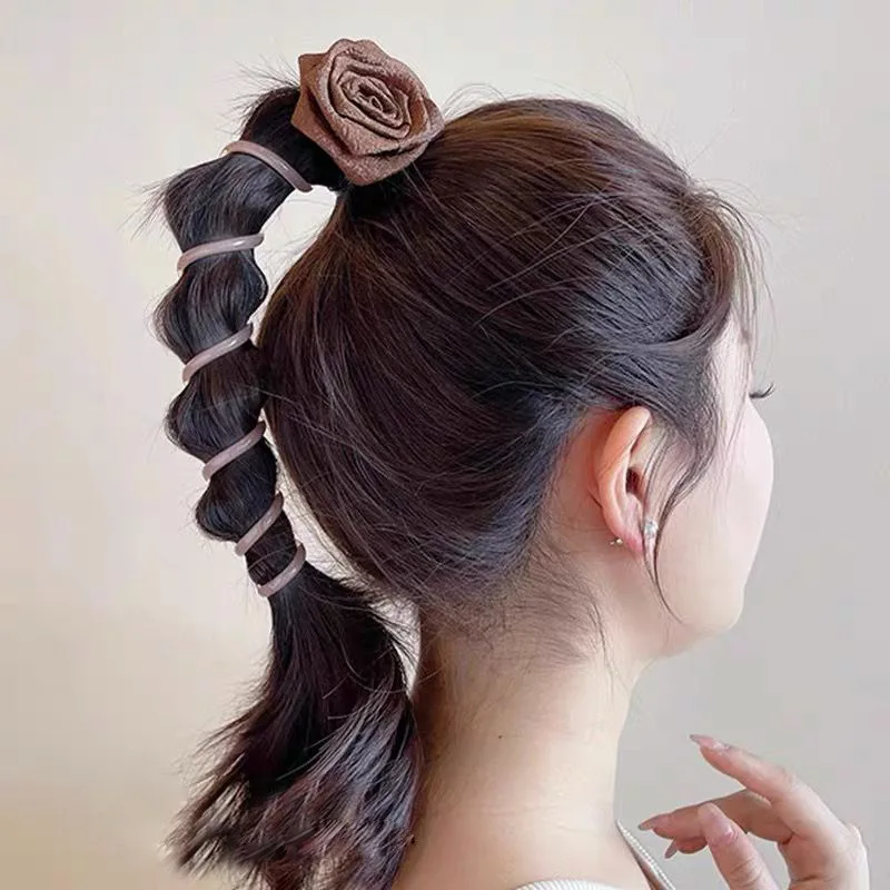 Rose Flower Hair String, Telephone Line, Hair Loop, High-End Japanese Style, Bubble Braided Hair Headband, Thick Rubber Band