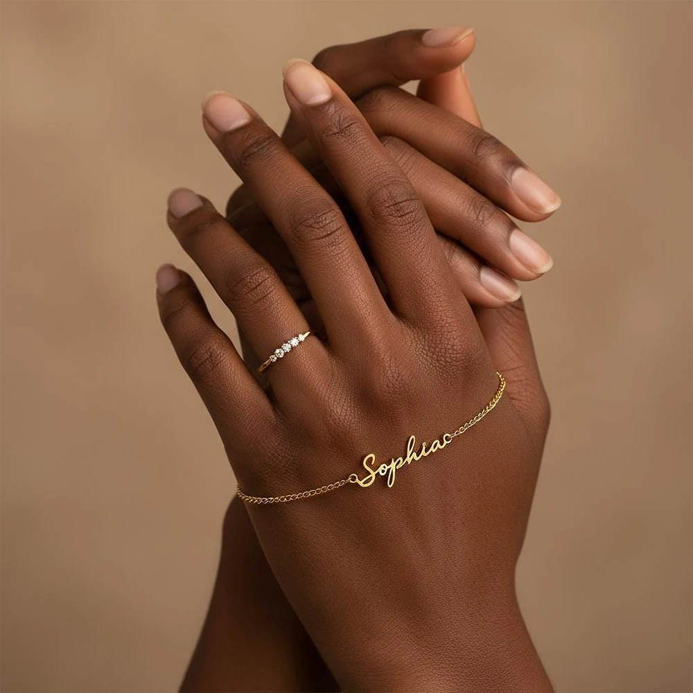 Custom Name Bracelet Personalized Gold Nameplate Bracelet Handmade Jewelry Gift Dainty Script Name Jewelry 18k Gold Plated