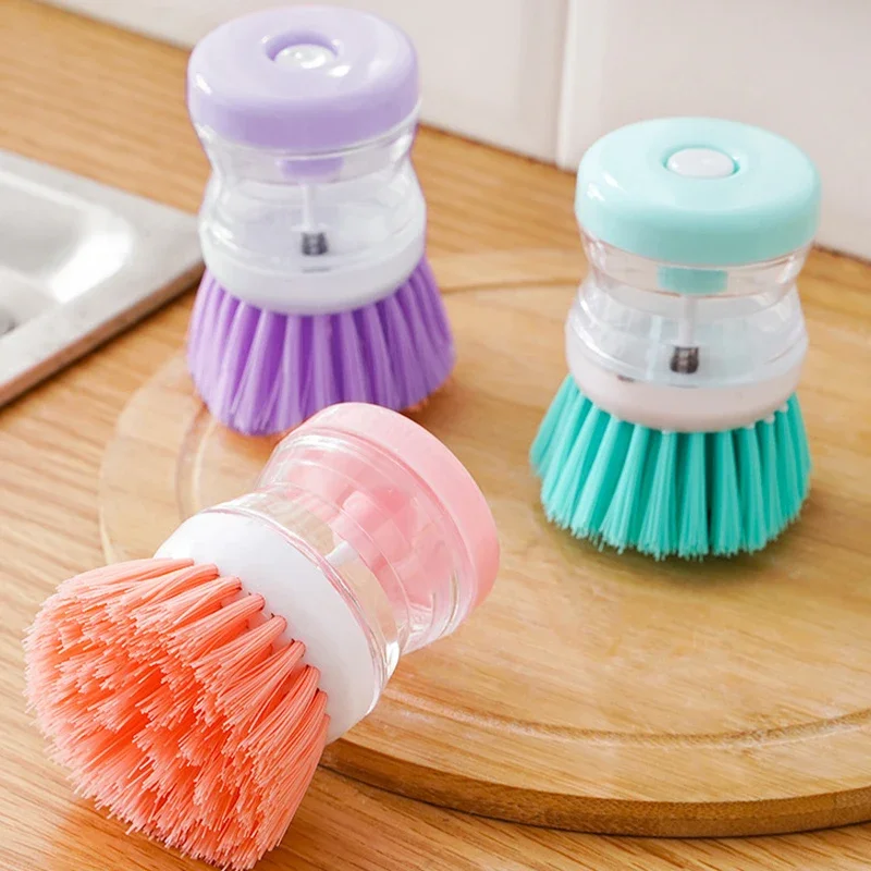 Kitchen Wash Pot Dish Brush Washing Utensils with Washing Up Liquid Soap Dispenser Household Cleaning Accessories