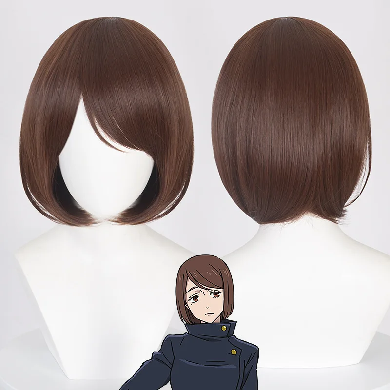Short Brown Bob Synthetic Wig Mi-ka Inspired Cosplay Wig for Women Heat Resistant Fiber Natural Wave Bangs Halloween Party