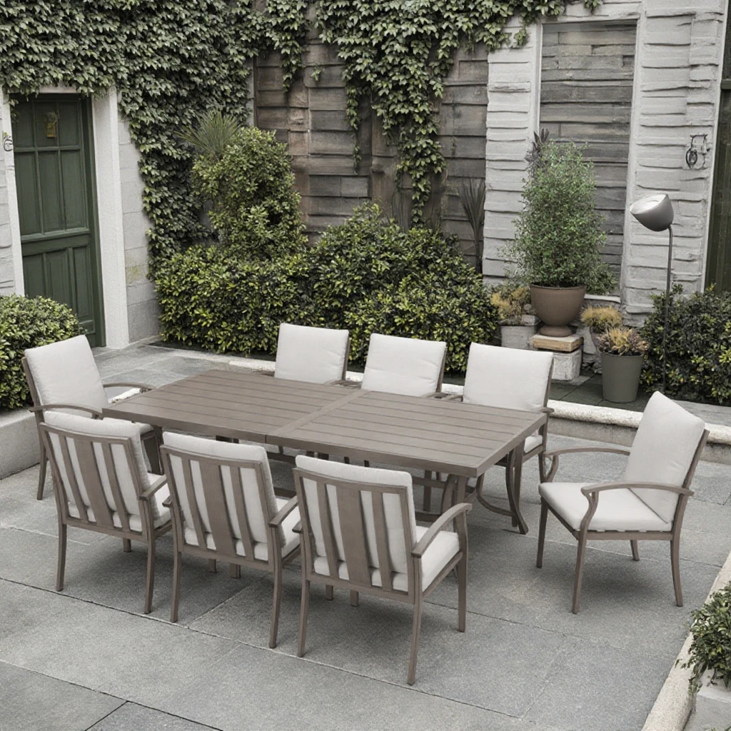 

9-Piece Stylish Aluminum Alloy Patio Furniture Lightweight Dining Outdoor for Warehouse USA In-Stock Ergonomic Hospital Entry